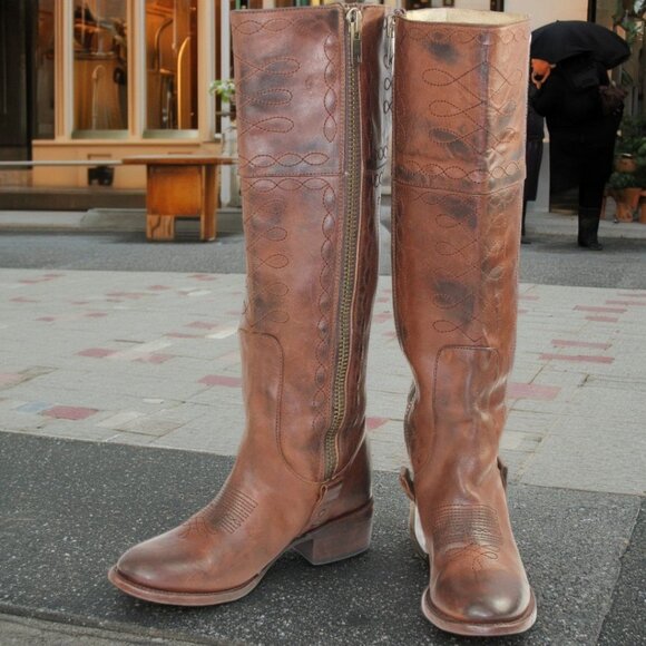 Freebird Wrang Distressed Brown Embroidery Detail Tall Boot, Size 6 - Picture 1 of 9